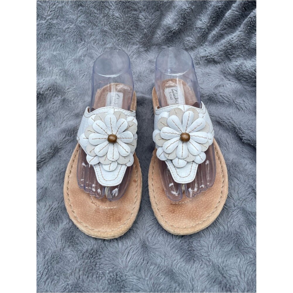 Coastal Floral Leather Thong Sandals Comfort Slip On Clarks Artisan White 9.5